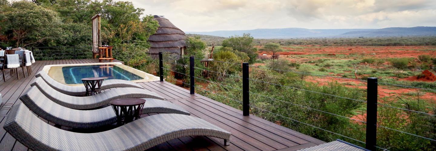 Set within 75 000 hectares of safari park, Madikwe Hills Private Game Lodge is situated on a rocky outcrop in the heart of the malaria-free Madikwe Game Reserve in the North West Province of South Africa.